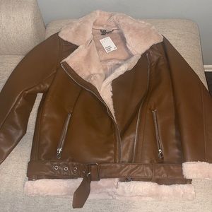 Brown leather oversized jacket
